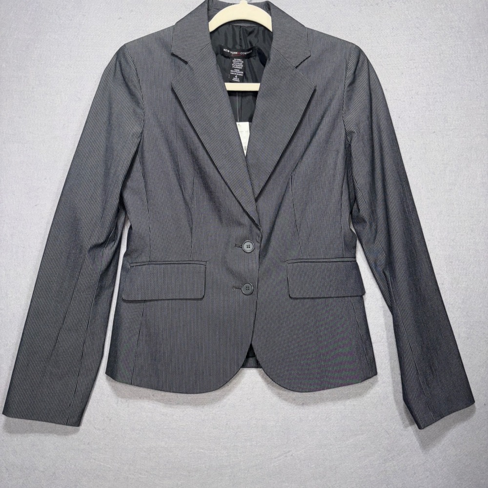 New York Company Stretch Pinstripe Blazer Jacket Women Size 4 Gray Office Career